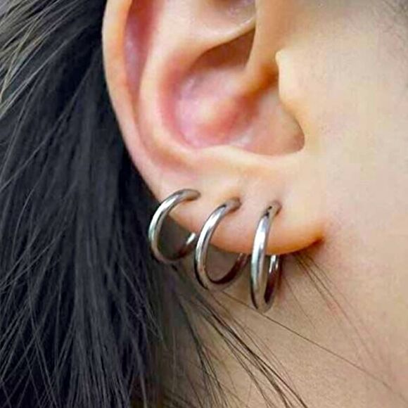 NEW 3 Pairs of 925 Sterling Silver Hoop Earrings - Picture 7 of 9